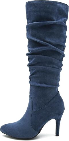 LIURUIJIA Womens Pointed Toe Slouchy Knee High Boots Wide Calf Side Zip Stiletto High Heel Fashion Fall Boots in Saudi Arabia