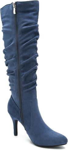 LIURUIJIA Womens Pointed Toe Slouchy Knee High Boots Wide Calf Side Zip Stiletto High Heel Fashion Fall Boots in Saudi Arabia