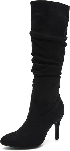LIURUIJIA Womens Pointed Toe Slouchy Knee High Boots Wide Calf Side Zip Stiletto High Heel Fashion Fall Boots in Saudi Arabia