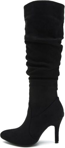 LIURUIJIA Womens Pointed Toe Slouchy Knee High Boots Wide Calf Side Zip Stiletto High Heel Fashion Fall Boots in Saudi Arabia