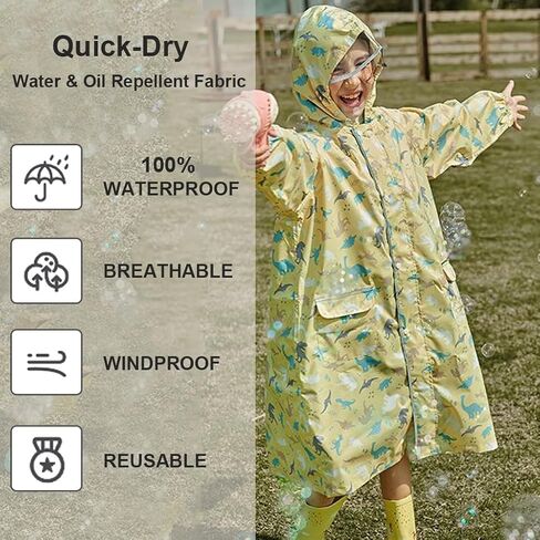 Kids Raincoats for Girls Boys Waterproof Rain Jacket Toddler Rain Ponchos Reusable Rainwear Outwear in Saudi Arabia