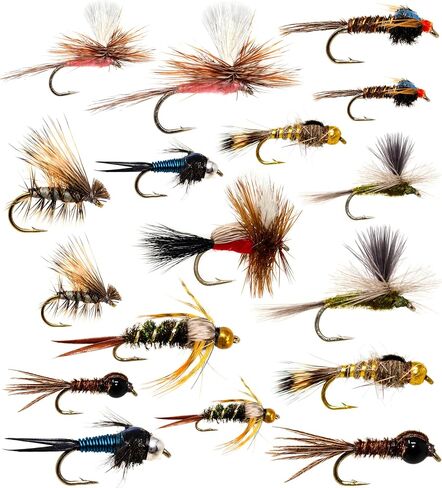 Outdoor Planet Premium Fly Fishing Flies Kit Fly Assortment Trout Bass Fishing | Dry Flies, Wet Flies, Nymphs, Hopper, Caddis, Worm | Trout, Bass, Steelhead Fishing in Kuwait