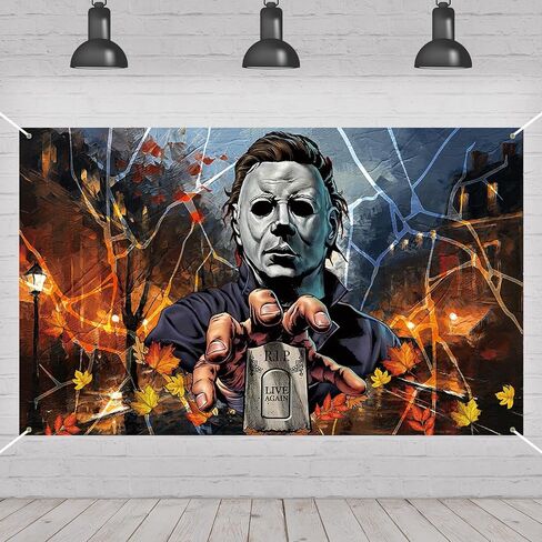 خلفية صورة مايكل مايرز، لافتة الهالوين المخيفة والمخيفة، ديكورات ومستلزمات حفلات عيد الهالوين للمنزل (43 × 71 بوصة) in Kuwait