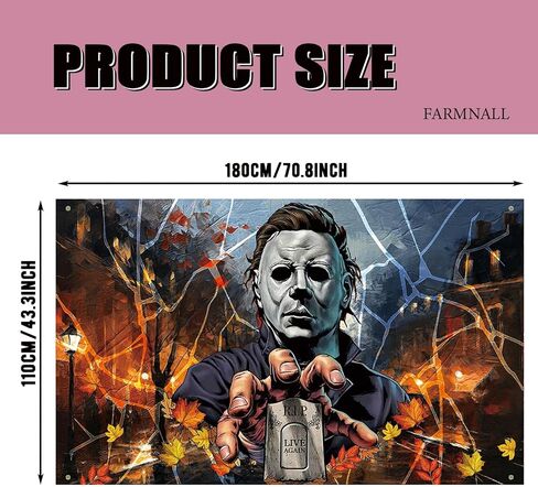 خلفية صورة مايكل مايرز، لافتة الهالوين المخيفة والمخيفة، ديكورات ومستلزمات حفلات عيد الهالوين للمنزل (43 × 71 بوصة) in Kuwait