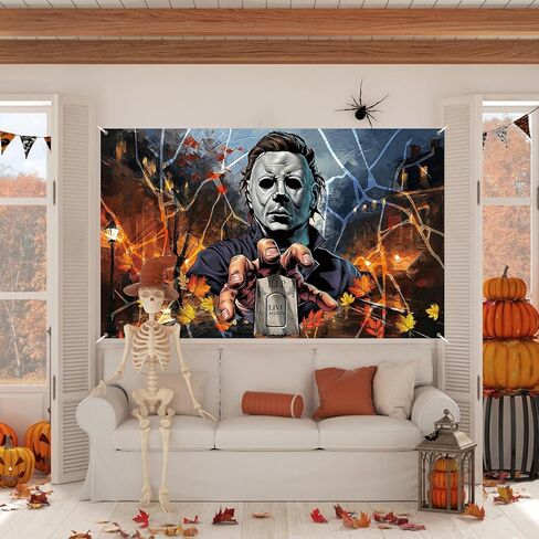 خلفية صورة مايكل مايرز، لافتة الهالوين المخيفة والمخيفة، ديكورات ومستلزمات حفلات عيد الهالوين للمنزل (43 × 71 بوصة) in Kuwait