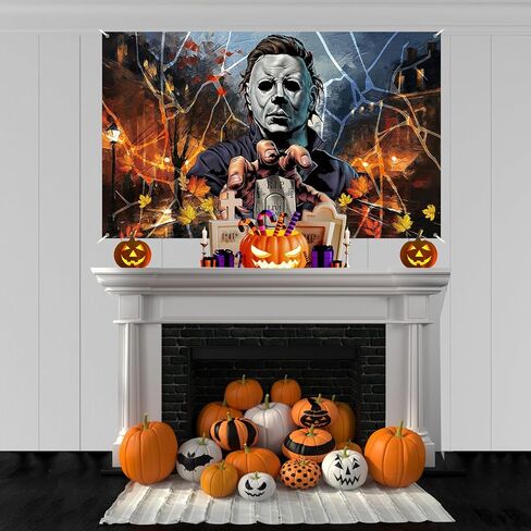 خلفية صورة مايكل مايرز، لافتة الهالوين المخيفة والمخيفة، ديكورات ومستلزمات حفلات عيد الهالوين للمنزل (43 × 71 بوصة) in Kuwait