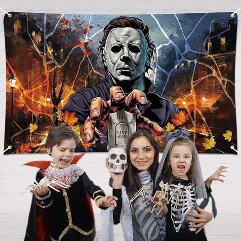 خلفية صورة مايكل مايرز، لافتة الهالوين المخيفة والمخيفة، ديكورات ومستلزمات حفلات عيد الهالوين للمنزل (43 × 71 بوصة) in Kuwait