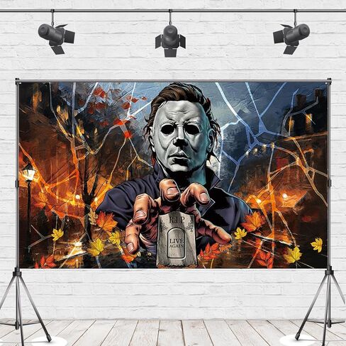 خلفية صورة مايكل مايرز، لافتة الهالوين المخيفة والمخيفة، ديكورات ومستلزمات حفلات عيد الهالوين للمنزل (43 × 71 بوصة) in Kuwait