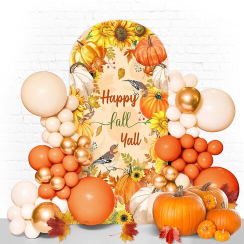 Happy Halloween Arch Backdrop Stand Cover 7.2ft Skeleton, Ghost Pumpkin Bat, Party, Spandex Arch Cover Horror Style backdrop Fabric 2-Sided With Fall Pumpkin Spooky Witch Round Top for Halloween Party in Saudi Arabia