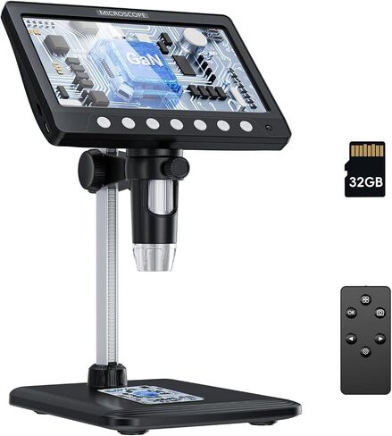 CIMERL 7" LCD Digital Microscope, 1200X Magnification Coin Microscope, USB Soldering Microscope for Kids Adults, with 8 LED Fill Lights, Compatible with Windows/Mac OS,32G Card in Saudi Arabia