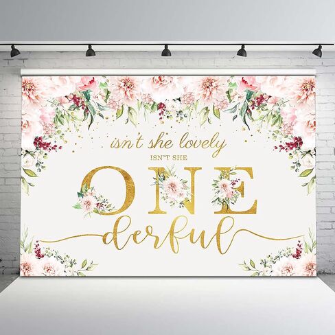 Avezano Isn't She Lovely Isn't She Onederful Backdrop Pink Flowers Gold Dots First Birthday Background Sweet Baby Girl Floral 1st Birthday Party Decorations Photobooth Props (7x5ft, 83x59inch) in Saudi Arabia
