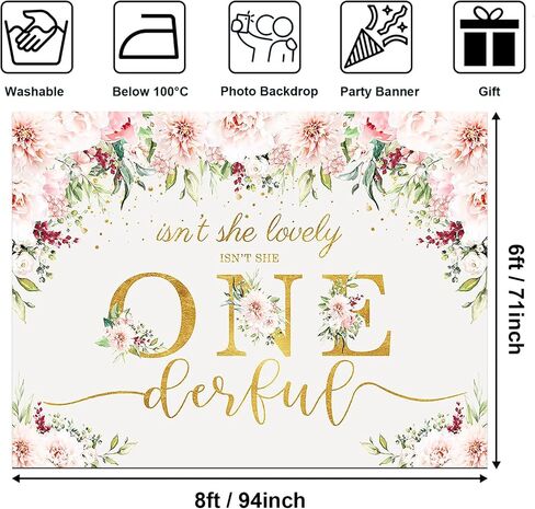 Avezano Isn't She Lovely Isn't She Onederful Backdrop Pink Flowers Gold Dots First Birthday Background Sweet Baby Girl Floral 1st Birthday Party Decorations Photobooth Props (7x5ft, 83x59inch) in Saudi Arabia