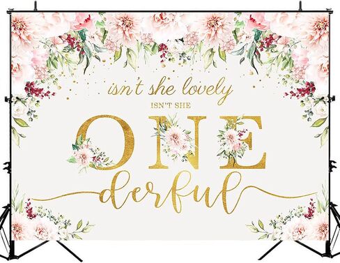 Avezano Isn't She Lovely Isn't She Onederful Backdrop Pink Flowers Gold Dots First Birthday Background Sweet Baby Girl Floral 1st Birthday Party Decorations Photobooth Props (7x5ft, 83x59inch) in Saudi Arabia