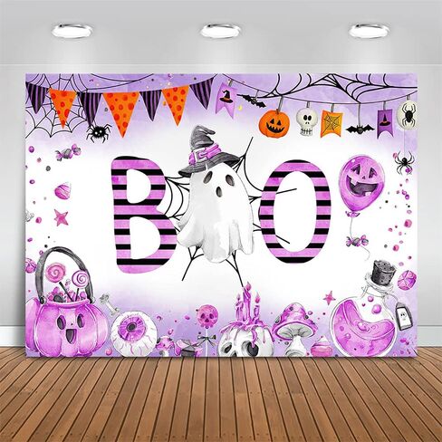 Mocsicka Halloween Baby Shower Birthday Backdrop A Little Boo is Almost Due Party Decoration Trick or Treat Ghost Spooky Boo Halloween Background Props (7x5ft (82x60 inch), Pink) in Saudi Arabia