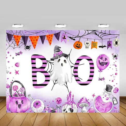 Mocsicka Halloween Baby Shower Birthday Backdrop A Little Boo is Almost Due Party Decoration Trick or Treat Ghost Spooky Boo Halloween Background Props (7x5ft (82x60 inch), Pink) in Saudi Arabia