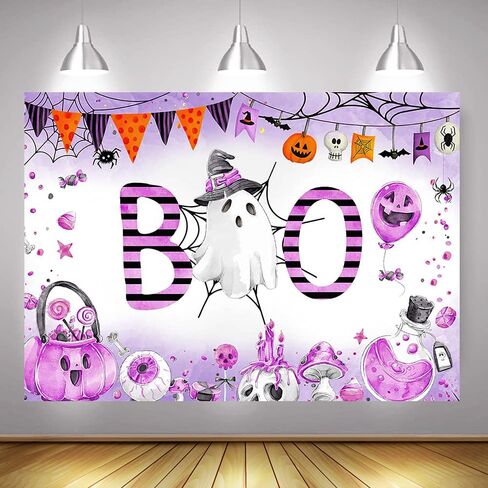Mocsicka Halloween Baby Shower Birthday Backdrop A Little Boo is Almost Due Party Decoration Trick or Treat Ghost Spooky Boo Halloween Background Props (7x5ft (82x60 inch), Pink) in Saudi Arabia