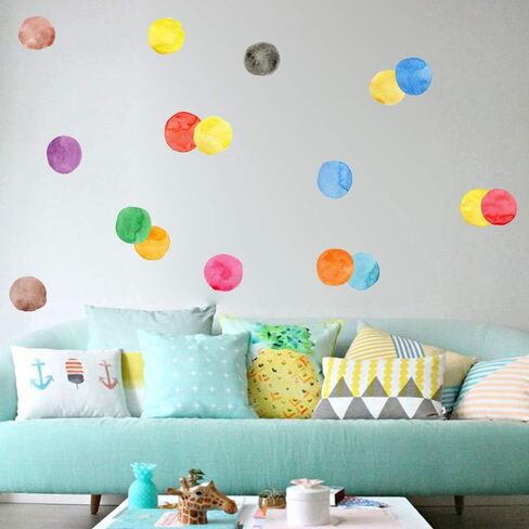 87 قطعة من ملصقات الحائط DIY Boho Polka Dots قابلة للتقشير واللصق، ملصقات حائط فنية دائرية ذاتية اللصق للأطفال في حضانة الأطفال وغرفة نوم البنات، 2.76 بوصة × 2.76 بوصة نقاط ملونة in Saudi Arabia