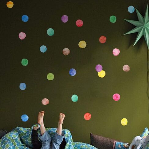 87 قطعة من ملصقات الحائط DIY Boho Polka Dots قابلة للتقشير واللصق، ملصقات حائط فنية دائرية ذاتية اللصق للأطفال في حضانة الأطفال وغرفة نوم البنات، 2.76 بوصة × 2.76 بوصة نقاط ملونة in Saudi Arabia