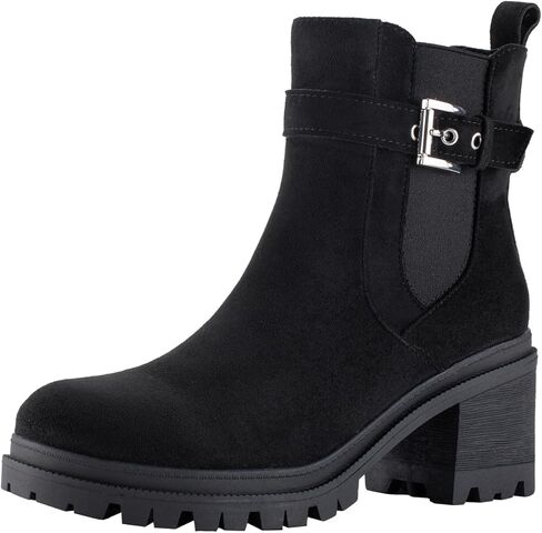 حذاء تشيلسي من Shoe'N Tale للنساء أحذية الكاحل ونعل عروة وكعب متوسط ​​مكتنز ومنصة دائرية عند الأصابع وإبزيم سهل الارتداء ومرن ومريح in Saudi Arabia