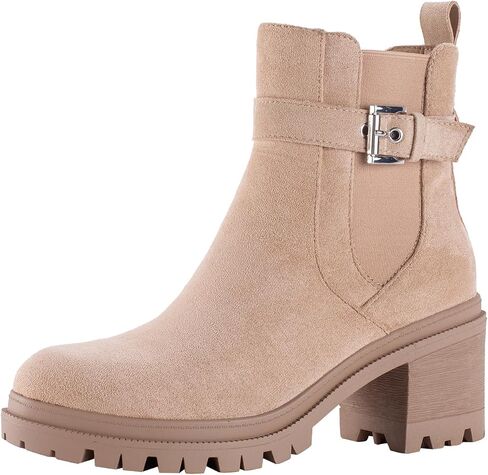 حذاء تشيلسي من Shoe'N Tale للنساء أحذية الكاحل ونعل عروة وكعب متوسط ​​مكتنز ومنصة دائرية عند الأصابع وإبزيم سهل الارتداء ومرن ومريح in Saudi Arabia