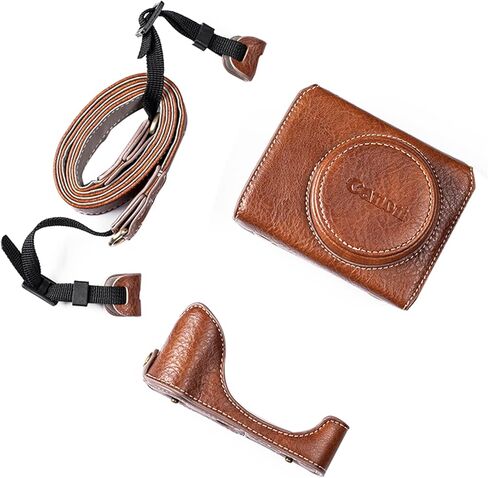kinokoo G7X /G7X II /G7X III Case, PU Leather Camera Protective Case Compatible for Canon G7X /G7X II /G7X III Camera with Shoulder Strap in Brown in Saudi Arabia