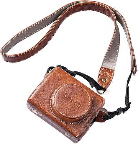 kinokoo G7X /G7X II /G7X III Case, PU Leather Camera Protective Case Compatible for Canon G7X /G7X II /G7X III Camera with Shoulder Strap in Brown in Saudi Arabia