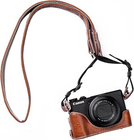 kinokoo G7X /G7X II /G7X III Case, PU Leather Camera Protective Case Compatible for Canon G7X /G7X II /G7X III Camera with Shoulder Strap in Brown in Saudi Arabia