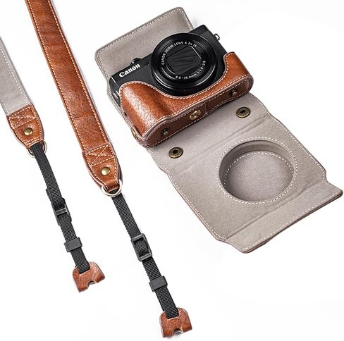kinokoo G7X /G7X II /G7X III Case, PU Leather Camera Protective Case Compatible for Canon G7X /G7X II /G7X III Camera with Shoulder Strap in Brown in Saudi Arabia