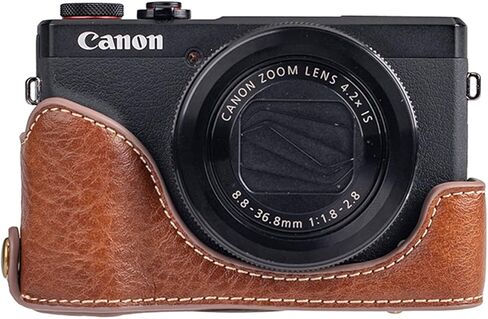 kinokoo G7X /G7X II /G7X III Case, PU Leather Camera Protective Case Compatible for Canon G7X /G7X II /G7X III Camera with Shoulder Strap in Brown in Saudi Arabia