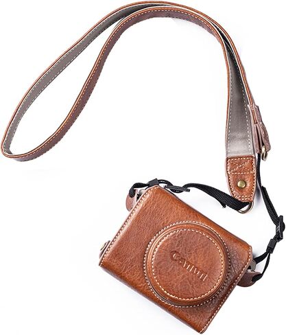 kinokoo G7X /G7X II /G7X III Case, PU Leather Camera Protective Case Compatible for Canon G7X /G7X II /G7X III Camera with Shoulder Strap in Brown in Saudi Arabia