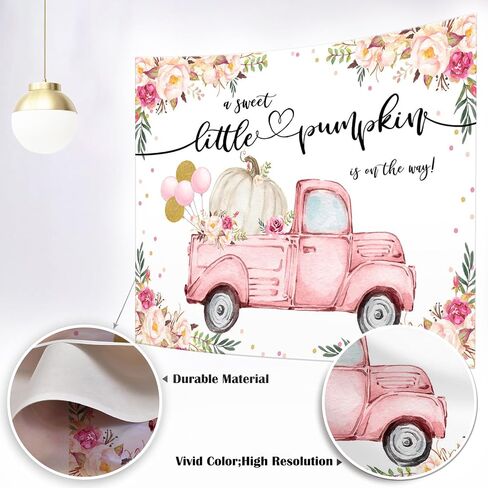 Mocsicka A Little Sweet Pumpkin is On The Way Backdrop 7x5ft Fall Pumpkin Baby Shower Party Decoration Pink Floral Truck Fall Little Pumpkin Gender Reveal Decors Banner in Saudi Arabia