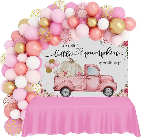 Mocsicka A Little Sweet Pumpkin is On The Way Backdrop 7x5ft Fall Pumpkin Baby Shower Party Decoration Pink Floral Truck Fall Little Pumpkin Gender Reveal Decors Banner in Saudi Arabia