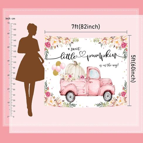Mocsicka A Little Sweet Pumpkin is On The Way Backdrop 7x5ft Fall Pumpkin Baby Shower Party Decoration Pink Floral Truck Fall Little Pumpkin Gender Reveal Decors Banner in Saudi Arabia