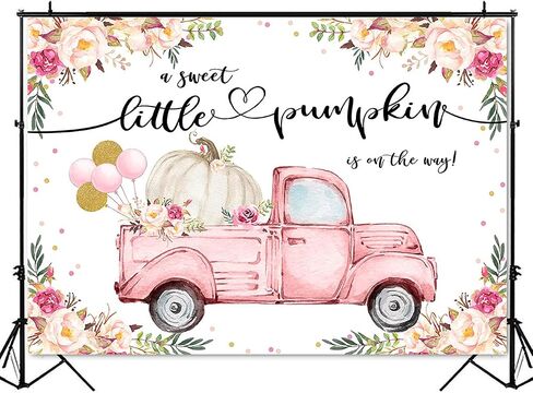 Mocsicka A Little Sweet Pumpkin is On The Way Backdrop 7x5ft Fall Pumpkin Baby Shower Party Decoration Pink Floral Truck Fall Little Pumpkin Gender Reveal Decors Banner in Saudi Arabia