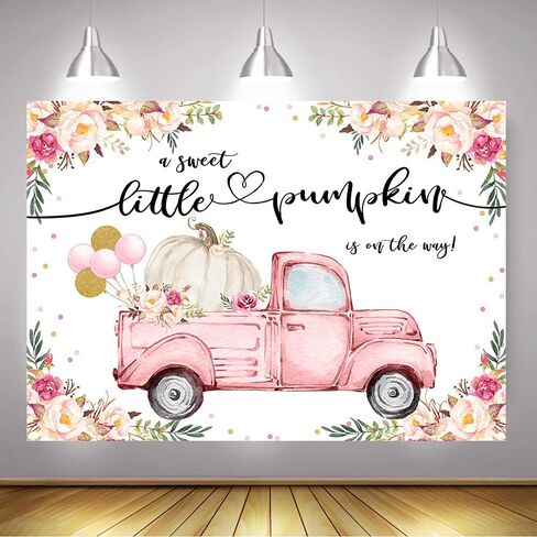 Mocsicka A Little Sweet Pumpkin is On The Way Backdrop 7x5ft Fall Pumpkin Baby Shower Party Decoration Pink Floral Truck Fall Little Pumpkin Gender Reveal Decors Banner in Saudi Arabia