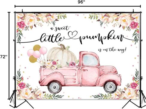 Mocsicka A Little Sweet Pumpkin is On The Way Backdrop 7x5ft Fall Pumpkin Baby Shower Party Decoration Pink Floral Truck Fall Little Pumpkin Gender Reveal Decors Banner in Saudi Arabia