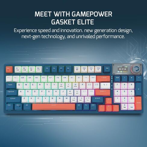 GAMEPOWER Gasket Elite Triple Mode Mechanical Gaming Keyboard - 95 Keys, Knob Switch, 4000mah, 60M Clicky Blue switches, Wired/2.4G/Bluetooth 5.1, RGB Backlit, LCD Screen, Blue in Kuwait