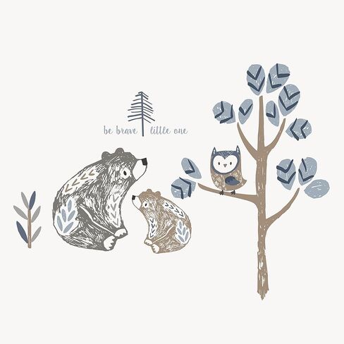 ملصق حائط قابل لإعادة الاستخدام من Levtex Baby - روان - دببة، بومة، جبال، أشجار - رمادي، رمادي داكن، كحلي، أزرق - ملحقات غرف الأطفال - الحجم: 36 × 33 بوصة. in Kuwait