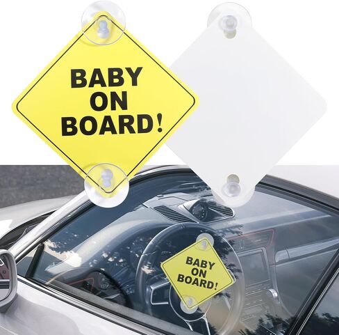 2Pcs Baby on Board Sticker,Baby on Board Magnet for Car, Pp Warning Sign Suction Cup Reusable Car Sticker Suitable for Windshield, Car Window, Rear Window, Bumper in Saudi Arabia