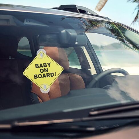 2Pcs Baby on Board Sticker,Baby on Board Magnet for Car, Pp Warning Sign Suction Cup Reusable Car Sticker Suitable for Windshield, Car Window, Rear Window, Bumper in Saudi Arabia