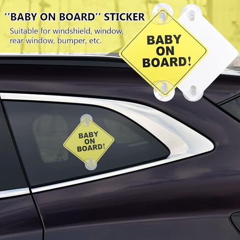 2Pcs Baby on Board Sticker,Baby on Board Magnet for Car, Pp Warning Sign Suction Cup Reusable Car Sticker Suitable for Windshield, Car Window, Rear Window, Bumper in Saudi Arabia