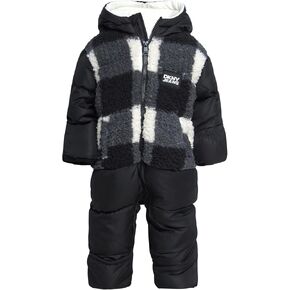 DKNY Baby Boys' Snowsuit - Cozy Soft Boys One Piece Jumpsuit with Polar Fleece Lining- Cute Winter Baby Boys Clothes (12-24M)