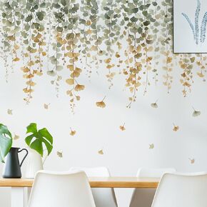 سلسلة معلقة من اللؤلؤ الكرمة ملصقات الحائط النباتات الخضراء أوراق الاستوائية زهرة جدار الشارات النباتات الخضراء يترك جدار ديكور غرفة نوم غرفة المعيشة أريكة التلفزيون خلفية مكتب الجداريات in Kuwait