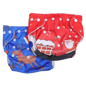 Healifty 2Pcs Christmas Cloth Diapers Snowman Reindeer Pattern Adjustable Waterproof Washable Reusable Swim Diapers Cover Swimming Pants for