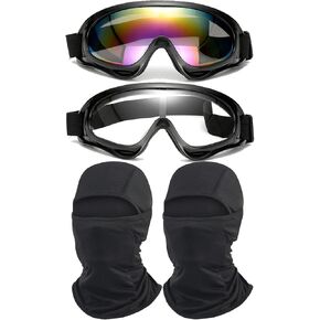 2Pcs Motorcycle Goggles with 2Pcs Balaclavas, Dirt Bike ATV Motocross Riding Racing Ski Goggle Safety Glasses