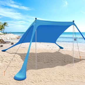 BRONOM Beach Canopy Beach Tent 11X11 FT Beach Shade Canopy UPF50+ Sun Protection Include 4 Poles Beach Blanket Windproof Ropes Carry Bag Ground Pegs Easy Installation for Outdoor Camping
