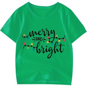 Kids Christmas Shirt Boys Girls Ugly Xmas Merry and Bright Christmas Tree Santa Graphic Tees Toddler Short Sleeve Tshirt Tops