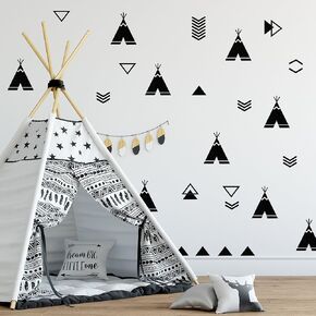 Tents Wall Decals Peel and Stick for Kids, Baby Bedroom Nursery and Living Room, Tribal TeePees Vinyl Wall Stickers Decor (Black)