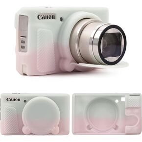 SX740 SX730 Camera Case, Soft Silicone Case for Canon PowerShot SX740/SX730 HS Camera, Lightweight Skin Body Rubber Protective Cover for SX740 SX730 with Detachable Lens Cap - White Pink
