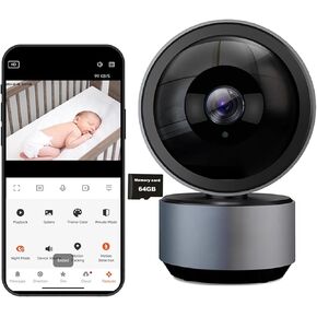 Tuya Security Camera HD 1080P Baby Monitor with Night Vision - Wireless Home Security Camera for Baby/Pets - Compatible with Alexa Google Home - Includes 64GB Memory Card